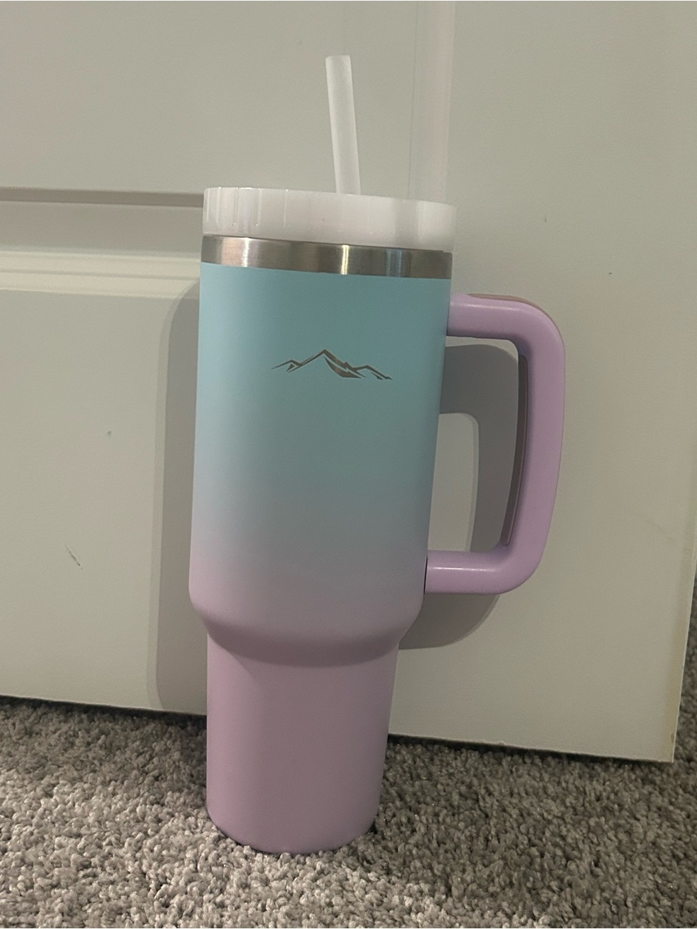 Ombre tumbler with Handle and Straw - Blue to Lavender 40 oz  stainless steel